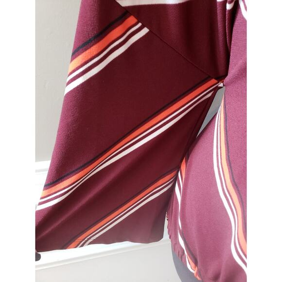 Express Blouse Top Women's Large Red Striped Elastic Waist Long Sleeve V Neck - Picture 12 of 13